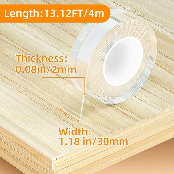 1.18 in x 13.12 FT,Clear Edge Protector Strip Sharp Edge Wrap Cover Tape,Self Adhesive Protective Bumper Guards for Cabinet Door Desk Glass Table Bed Furniture, Kitchen Countertop, Waterproof