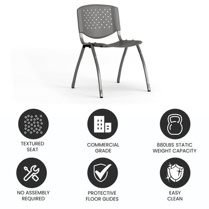 880 lb. Capacity Gray Plastic Stack Chair with Titanium Gray Powder Coated Frame