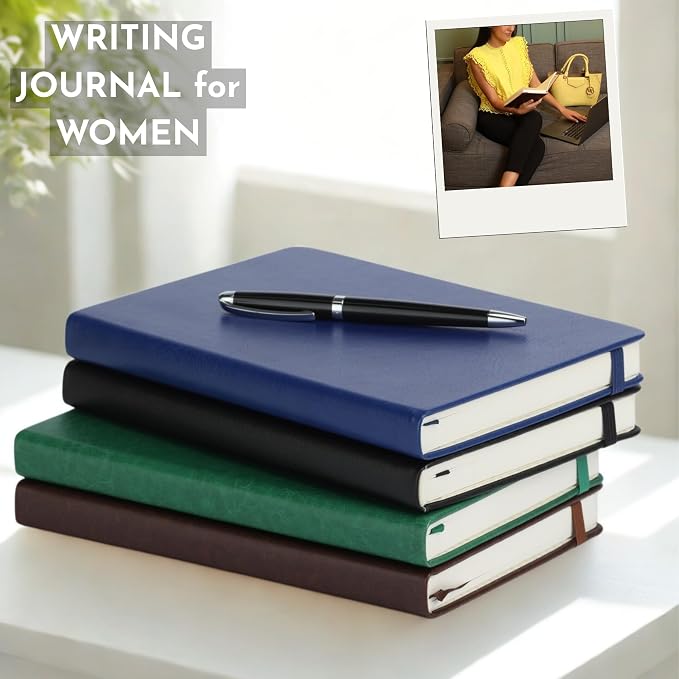 SETTINI® Hardcover Lined Journal Notebook A5 120 GSM Lay-Flat, Saphire Blue | lay-flat binding, 120 GSM thick paper, A5, lined, ribbon bookmark, elastic closure, for women