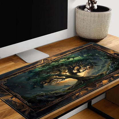 Mystical Green Tree Large Gaming Mouse Pad Forest Tree of Life Deskpad Mat XXL Extended Gaming Desk Large Mousepad Computer Laptop Keyboard and Mouse Mat, Office Desk Decor Pad 31.5x15.8 in