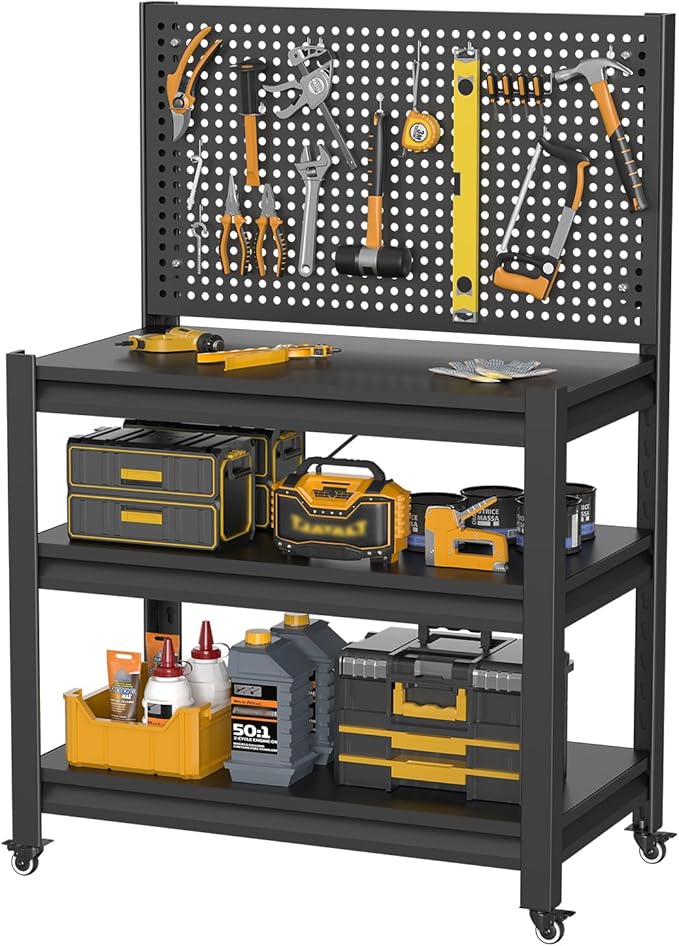 10 Sets Storage Shelves with Pegboard,Heavy Duty Garage Shelving Units and Storage,Metal Shelving Adjustable Shelves,Garage Storage Rack,Industrial Utility Shelf For Kitchen,Pantry 47.2"H*33.46"W*18"D