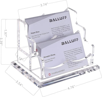 YUXUN Clear Acrylic 2-Tier Business Card Holder – 2-Slot Desk Organizer for Office, Reception, Trade Shows (Ideal for Men & Women)
