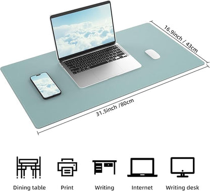 AFIING Dual-Sided Desk Pad, Natural Cork & PU Leather, Desk Mat Protector Non-Slip, Waterproof, Easy Clean,Large Mouse mats for Office and Home Work(Light Blue, 31.5"x17")