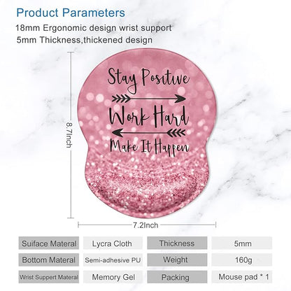 ITNRSIIET Ergonomic Mouse Pad with Gel Wrist Support Small Wrist Rest Smooth Surface Non-Slip PU Base Comfortable Office Supplies Pain Relief, 8.7 x 7.2 inches, Pretty Inspirational Quotes