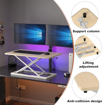 Decoholic Light Wood Small Single 24 inch Scissors Lift Keyboard and Mouse Riser ,Height Adjustable Standing Desk Converter,for Ergonomic Sit Stand Workstations (24 inch NW)