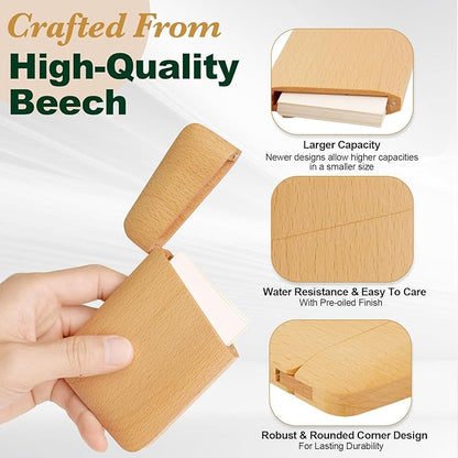 Yookin Wood Business Card Holder Wooden Magnetic Business Card Case Portable Simple (Beech Wood)