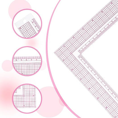 Plastic L-Square Ruler, 1 PCS 90 Degree Measure Tailor Ruler Clear Square Framing Fabric Sewing Measuring Supplies for Pattern Making
