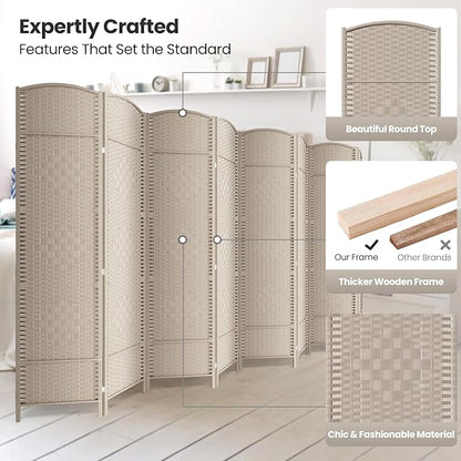 Cocosica 8 Panel Room Divider,6Ft Folding Privacy Screen,Tall - Extra Wide Foldable Panel Partition Wall Divider with Diamond Double-Weaved Hand-Woven Design Room Screen Divider