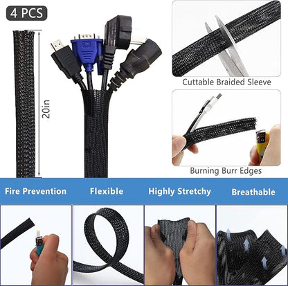 ELII 328Pcs Cable Management Kit, 8 Magnetic Cable Holder,69Adhesive Cable Clips,4 Cable Sleeve Split,22Reusable Cable Strap,200 Nylon Cable Zip Ties with 25 Mounts TV Office (Black)