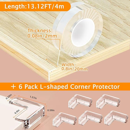 Corner Protectors Baby Proofing,0.8 in x 13.12 FT Clear Edge Protector Strip with 6 Furniture Corner Guards,Cabinets,Tables and Window Sill Sharp Corner Safety Bumpers