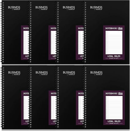 Resurhang 8 Pack Wirebound Business Notebook Legal Ruled Spiral Notebook 6-5/8" x 9-1/2" 80 Sheets Per Pad Professional Journal for Office Journal Planner Work Meeting Men Women(Purple)