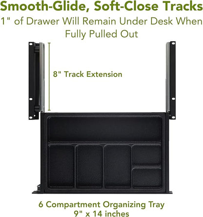 PERFECT POSTURE Max Under Desk Storage Drawer – Large Desk Drawer with Lock for Regular & Sit-Stand Standing Desks, Black (16.2” x 9.3")