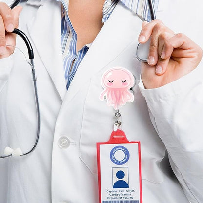 2Pcs Funny Jellyfish Badge Reel Retractable for Nurse, Doctor, Medical Worker Nursing Student | Cute Pediatric Nurse ID Name Badge Holder with 24” Durable Nylon Retractable Cord Alligator Clip