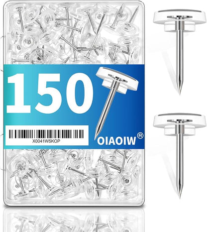 150 PCS Clear Push Pins Tacks Count in Reusable Box for Bulletin Boards and Wall Displays Heavy Duty Plastic Head