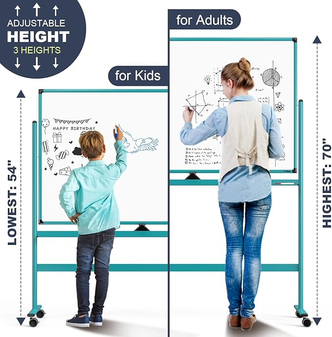 Mobile Whiteboard on Wheels, 48x32 Inches Rolling Whiteboard, Magnetic Dry Erase Board with Stand, Standing White Board for Office, School, Home, Large Double Sided White Board with Paper Pad