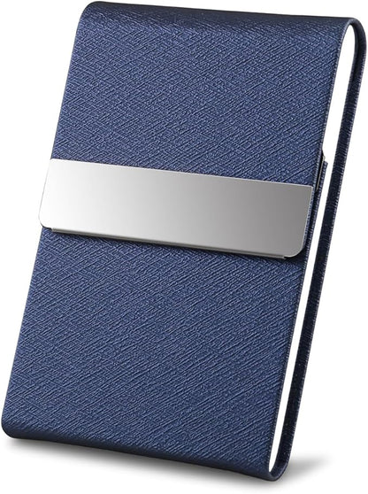 DMFLY Professional Business Card Holder, Pocket Business Card Case for Women & Men, PU Leather Multi Card Case, Credit Card Wallet, Name Card Holder with Magnetic Closure, Blue-gs