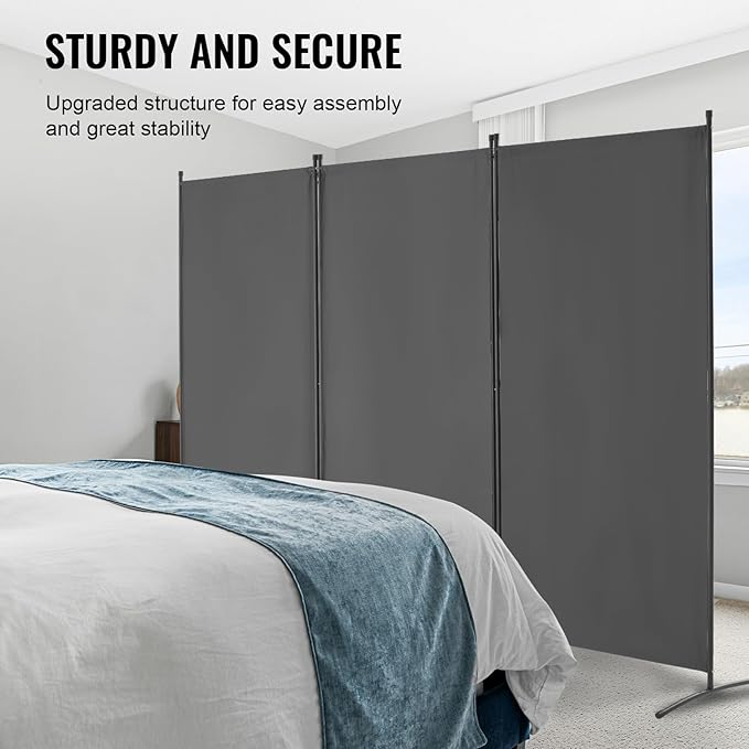 VEVOR Room Dividers, 3 Panel Room Divider, Folding Privacy Screen and Portable Partition Divider for Room Separation, Freestanding Room Partitions for Office, Bedroom, Study, Grey