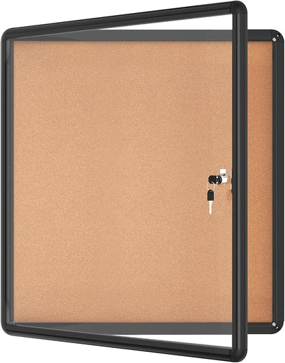 Mifuro 28"x26" Enclosed Bulletin Board, Lockable Weather-Resistant Aluminum Cork Noticeboard for School & Office, Black Frame w/Cork