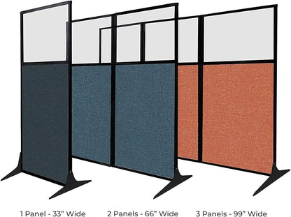 Versare Workstation Partition | Portable Wall Divider | Modern Office Cubicle | Free Standing Privacy Screen | Flexible Work Space | 66" x 70" W/Window, Blue Spruce Fabric Panels