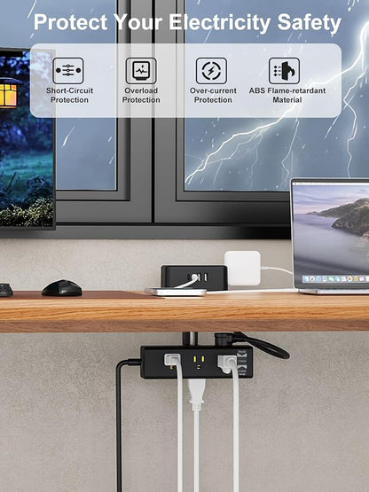 Desk Clamp Power Strip 13 Outlet 2USB-C Ports,2 USB-A Ports,Desktop Edge Mount Outlet Spaced Surge Protector Fast Charging Station, 6.6 Ft Extension Cord for Office Home.