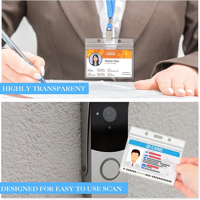 Marspark 50 Sets Clear Name Tags with Lanyard, Lanyards for ID Badges Reusable Strap with ID Holder Plastic Name Badges for Adults Business School Church Conference (Lake Blue)
