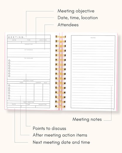 Lamare Meeting Notebook for Work Organization – Perfect Work Notebook for Note Taking, Meeting Planner and Office Supplies for Men & Women