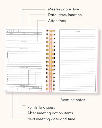 Lamare Meeting Notebook for Work Organization – Perfect Work Notebook for Note Taking, Meeting Planner and Office Supplies for Men & Women