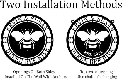 Personalized Honey Bee Sign,Custom Metal Bee Decor,Bee Hive Garden,Welcome Family Bee Sign,Custom Garden Sign,Gift for Gardener Bee Keeper，Bee Hive Decor