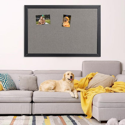 Bulletin Board 46x30 Inch, Large Cork Board with Grey Fabric and Pine Wood Frame, Cork Boards for Walls, Wall Mounted Fabric Notice Board for Home Office School, Vision Board and Message Organizer