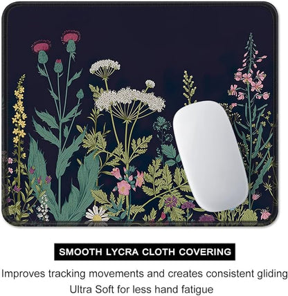 Auhoahsil Mouse Pad, 12 x 10 in Flower Theme Computer Mouse Pad for Desk, Premium-Textured Non-Slip Rubber Stitched Edges Waterproof Square Mouse Mat for Gaming Work Wireless Mice, Black