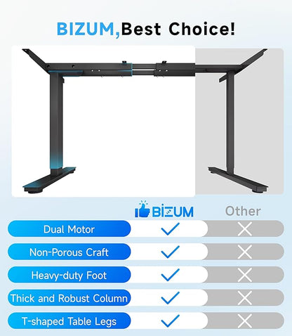 Electric Standing Desk Frame Dual Motor with Memory Controller, Computer Desk Adjustable Table Legs Up to 47.2" for Home Office, Black
