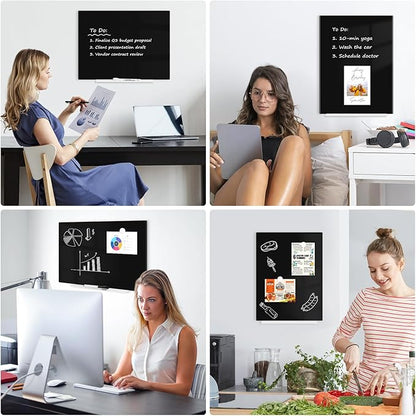 Magnetic Glass Whiteboard for Wall, 16" x 12" Glass Dry Erase Board, Large Frameless White Board for Home and Office - Black