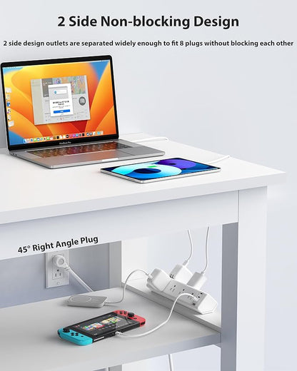 40W Fast Charging Station,Desk Clamp Power Strip 20W USB C,8 Outlets,8 USB Ports,4 USB C and 4 USB A, Office Furniture Surge Protector, 14AWG Cord, Fits 1.9" Tabletop Edge (White, 10FT Length)
