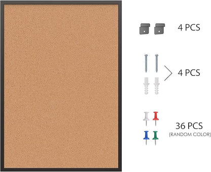 Board2by 2-Pack Cork Board Bulletin Board 24 x 36, Black Wood Framed 2x3 Corkboard, Office Board for Wall Cork, Large Wall Mounted Notice Pin Board with 32 Push Pins for School, Home & Office