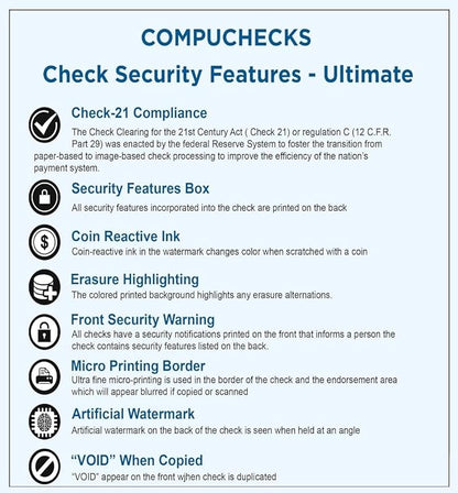 Compuchecks Check on Top Blank Check Paper - 250 Pack, Quick-Books & Laser Printer Compatible - Security Business Checks with Voucher - 8.5" x 11" Blue Marble