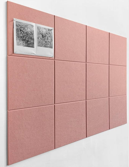 DECORITA Felt Wall Tiles | Large Cork Board Alternative | Aesthetic Felt Bulletin Board for Office, Home & Classroom | Large Cork Boards for Walls Pinboard (12-Pack) | Pink