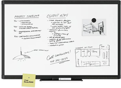 U Brands PINIT Magnetic Dry Erase White Board, Black Aluminum Frame with Pin Strips Across The Top and Bottom (36" W x 24" H)