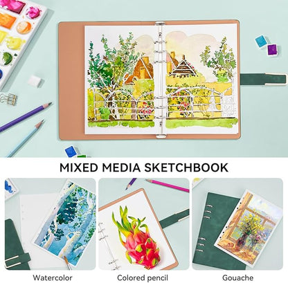 Lightwish Watercolor Sketchbook,100% Cotton Acid Free Watercolor Journal,300gsm/140lb Hot Press Watercolor Paper for Artists,Adults,Students,20 Sheets,9.25 * 6.3 Inches