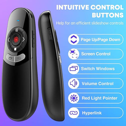 2 in 1 Type C USB Presentation Clicker with Carry Bag, Wireless Presenter Remote PowerPoint Clicker for Computer Presentations, Slide Advancer for Mac Laptop