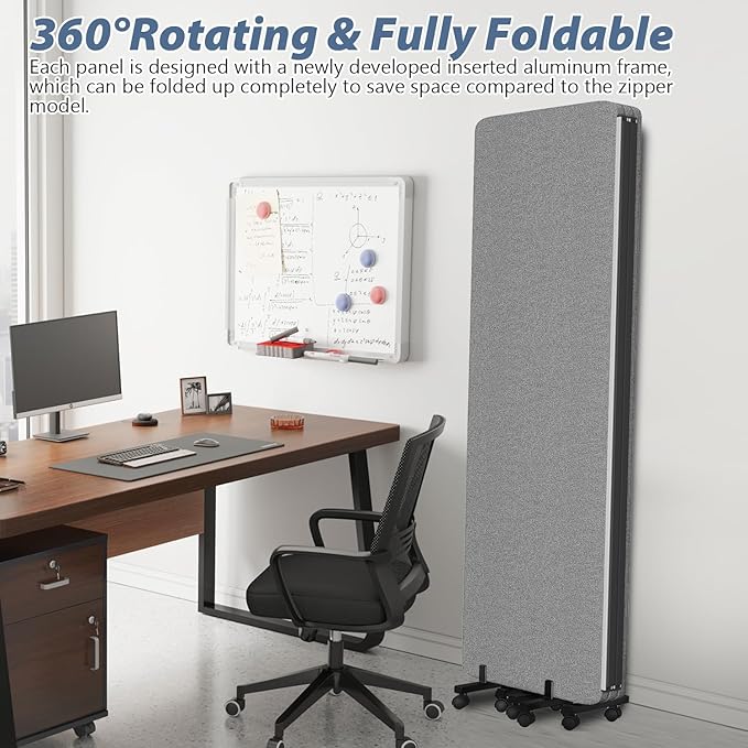 Acoustic Room Divider Privacy Panel with Wheels, 3 Panel Soundproof Room Divider (Aluminum Frame) for Room Partition, Folding Room Dividers Separation Office Cubicle Wall Sound Proof Partition Divider