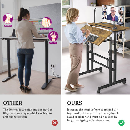 Small Standing Desk with Wheels, Mobile Stand Up Desk, Portable Standing Table on Wheels for Walking Pad, Rolling Computer Desk Adjustable Height, Tall Table