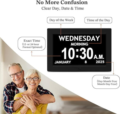 10.1'' Digital Clock, 1280*800p HD Extra Large Display, Digital Clock With Date, Time, Day Of Week, 10 Reminders & 6 Alarms, Auto Dimming & DST, Remote Control, Dementia Clock For Seniors, Black