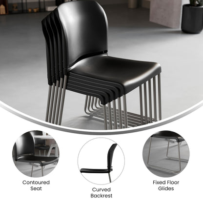 880 lb. Capacity Black Full Back Contoured Stack Chair with Gray Powder Coated Sled Base