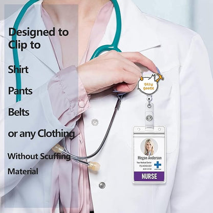 Badge Reel Retractable with ID Clip Goose Badge Reel Holder Funny Cute Acrylic Badge Accessories for Nurse Office Worker Teacher Students Woman Men