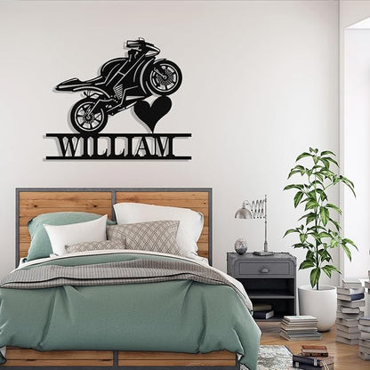 Custom Motorcycle Metal Signs Personalized Dirt Biker Name Sign Custom Garage Decor Motorbikes Wall Art Decor Motorcycle Sign Men Room Decorate Gifts for Men Husband Rider