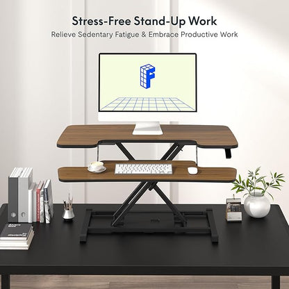 FLEXISPOT Standing Desk Converter 36in Sit to Stand up Riser Height Adjustable Monitor and Laptop Workstation with Spacious 2-Tier Desktop, Walnut Color
