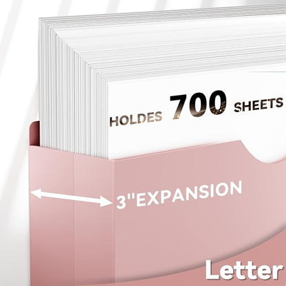 Plastic 3 Inch File Jackets Letter Size,Heavy Duty Expansion Pocket | 12 Pack Manilla Pocket Folders,Expandable File Jackets for Document,Straight Cut Tabs,Pastel Poly Job Folder File Jacket