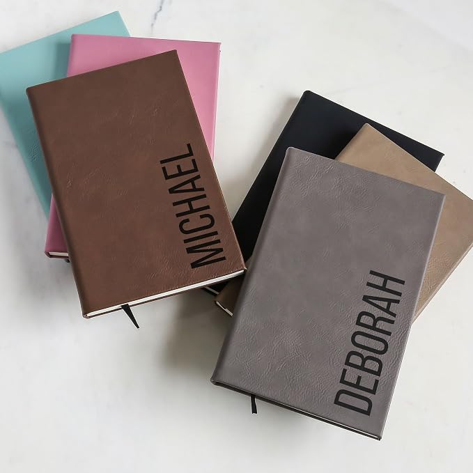 Lifetime Creations Custom Notebook (Black, Vertical Name) - Personalized Hardcover Vegan Leather Writing Journal, Business Meeting Notebook Gift for Professionals, Hard Cover Notepad
