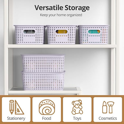 ZFTMRR Plastic Storage Basket with Lid, Stackable Small Box Bins for Organizing and Containers for Shelves Drawers Desktop Closet Playroom Pantry Classroom Office Home, 8 Pack 10.2"x7.2"x4.1" Lavender