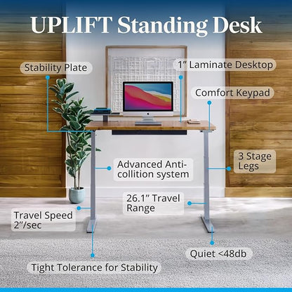 UPLIFTDESK V3 2-Leg Maple Laminate Wood Standing Desk – Adjustable Height, Advanced 1-Touch Memory Keypad, Under Desk Cable Management, Wire Grommets & Rocker Board (Black C-Frame, 80 x 30 inch)